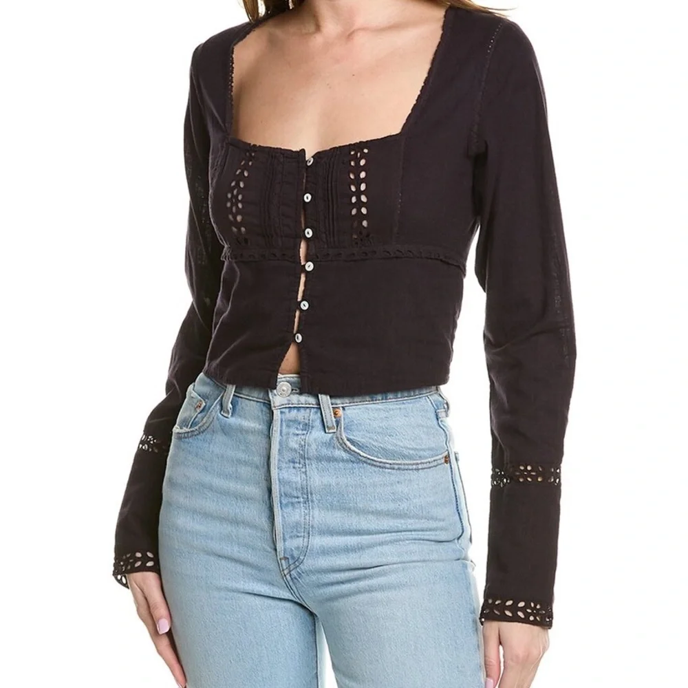 Free People Black Joi Blouse - Picture 1 of 5